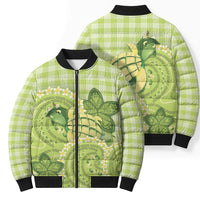 Hawaii Palaka Bomber Puffer Jacket Cute Green Mango Turtle On The Waves