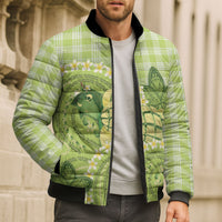 Hawaii Palaka Bomber Puffer Jacket Cute Green Mango Turtle On The Waves