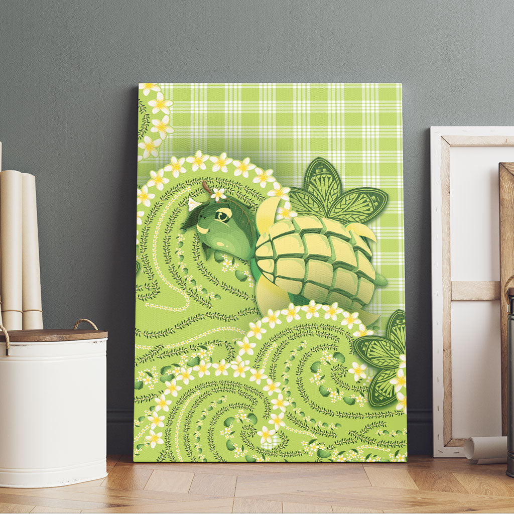 Hawaii Palaka Canvas Wall Art Cute Green Mango Turtle On The Waves