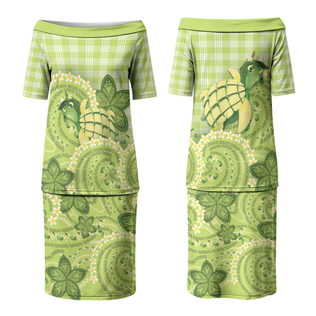 Hawaii Palaka Couples Matching Puletasi and Hawaiian Shirt Cute Green Mango Turtle On The Waves