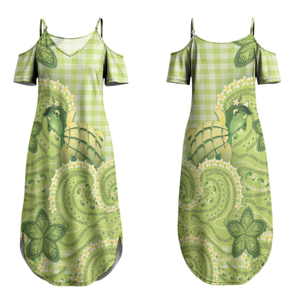 Hawaii Palaka Couples Matching Summer Maxi Dress and Hawaiian Shirt Cute Green Mango Turtle On The Waves