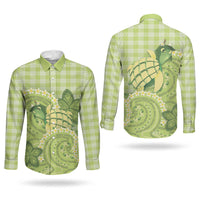 Hawaii Palaka Couples Matching Summer Maxi Dress and Long Sleeve Button Shirt Cute Green Mango Turtle On The Waves