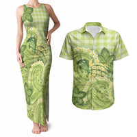 Hawaii Palaka Couples Matching Tank Maxi Dress and Hawaiian Shirt Cute Green Mango Turtle On The Waves