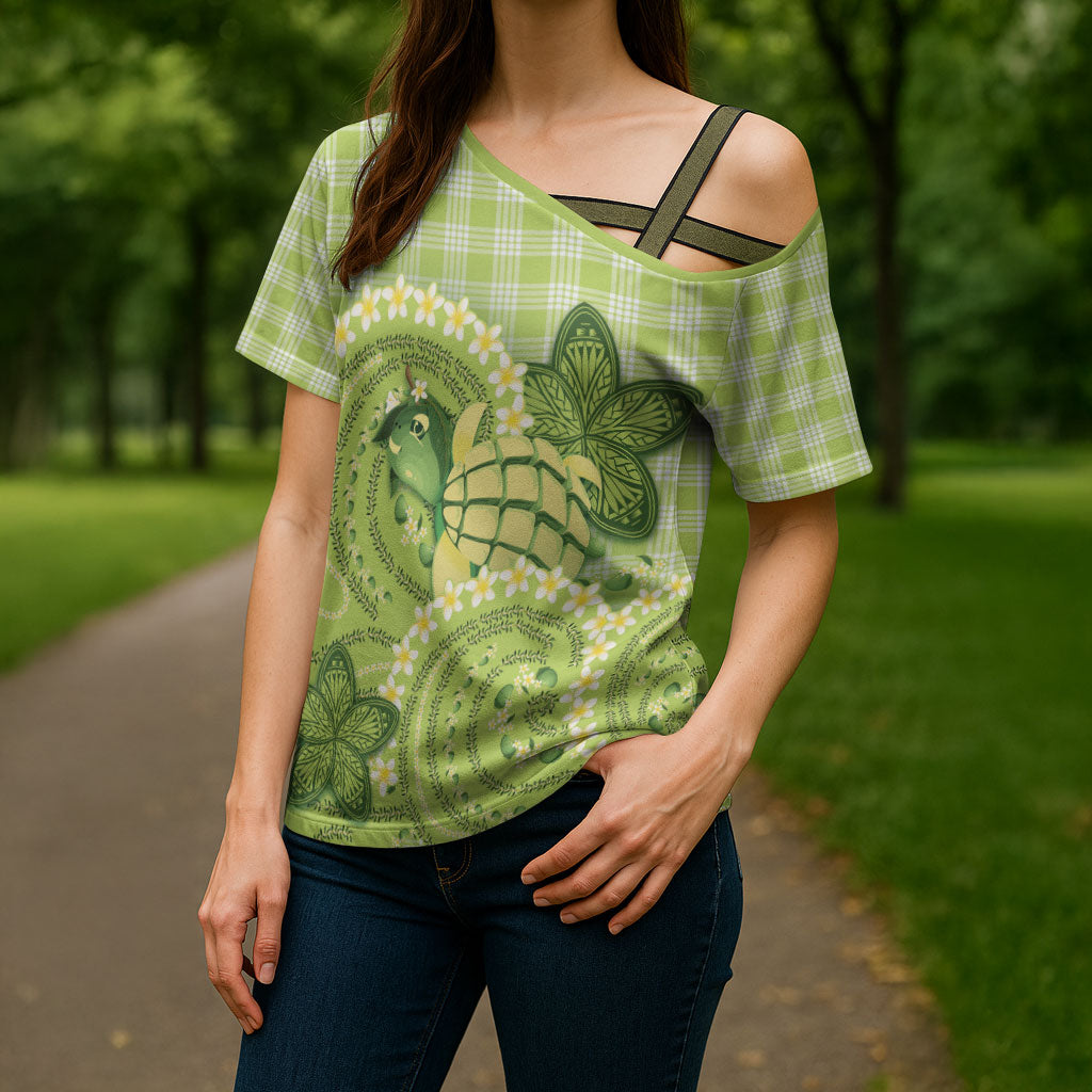 Hawaii Palaka Cross Shoulder Shirt Cute Green Mango Turtle On The Waves