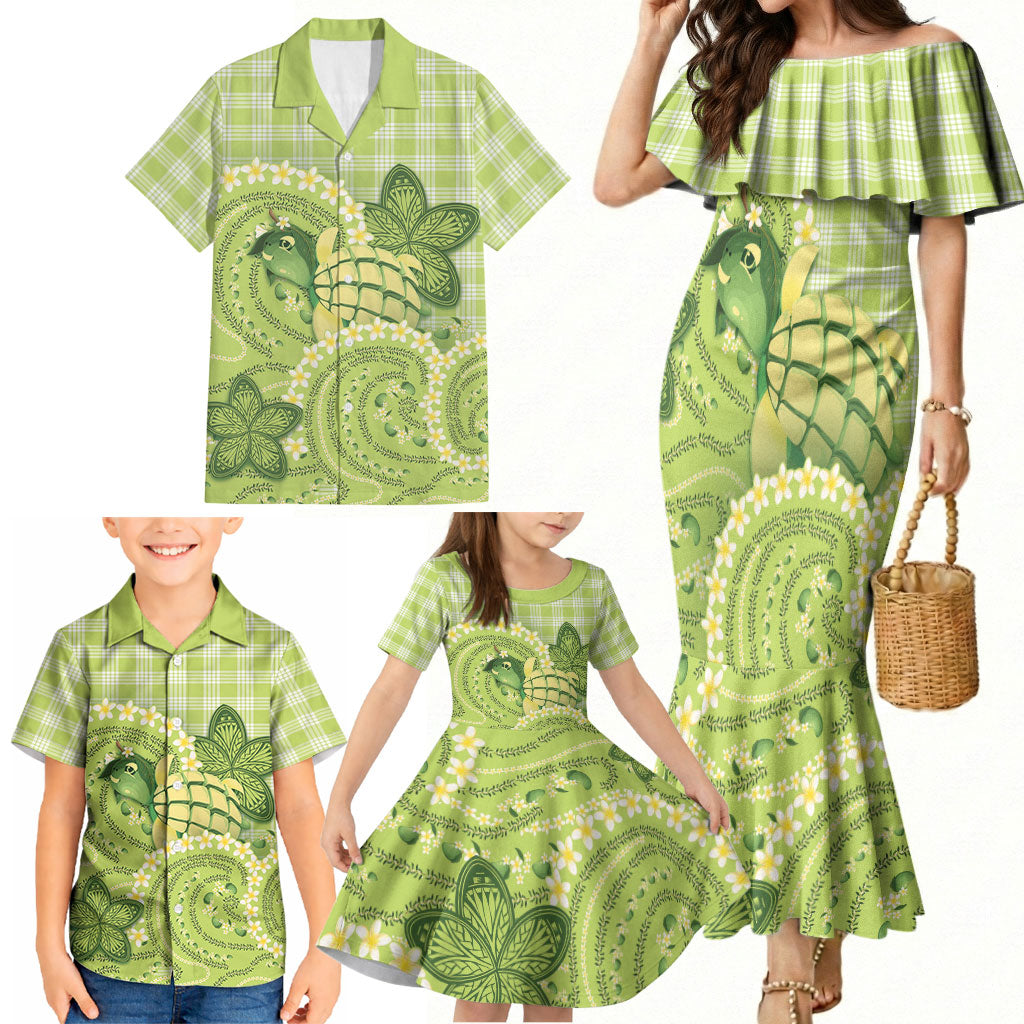 Hawaii Palaka Family Matching Mermaid Dress and Hawaiian Shirt Cute Green Mango Turtle On The Waves DT05 - Polynesian Pride