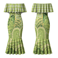 Hawaii Palaka Family Matching Mermaid Dress and Hawaiian Shirt Cute Green Mango Turtle On The Waves