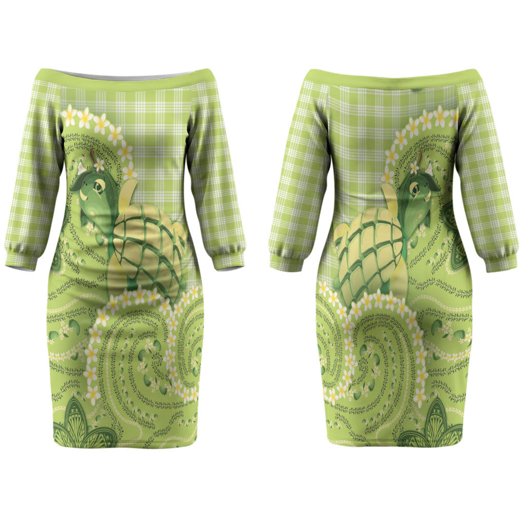 Hawaii Palaka Family Matching Off The Shoulder Long Sleeve Dress and Hawaiian Shirt Cute Green Mango Turtle On The Waves