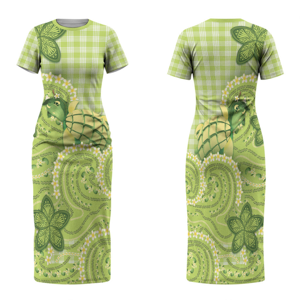 Hawaii Palaka Family Matching Short Sleeve Bodycon Dress and Hawaiian Shirt Cute Green Mango Turtle On The Waves