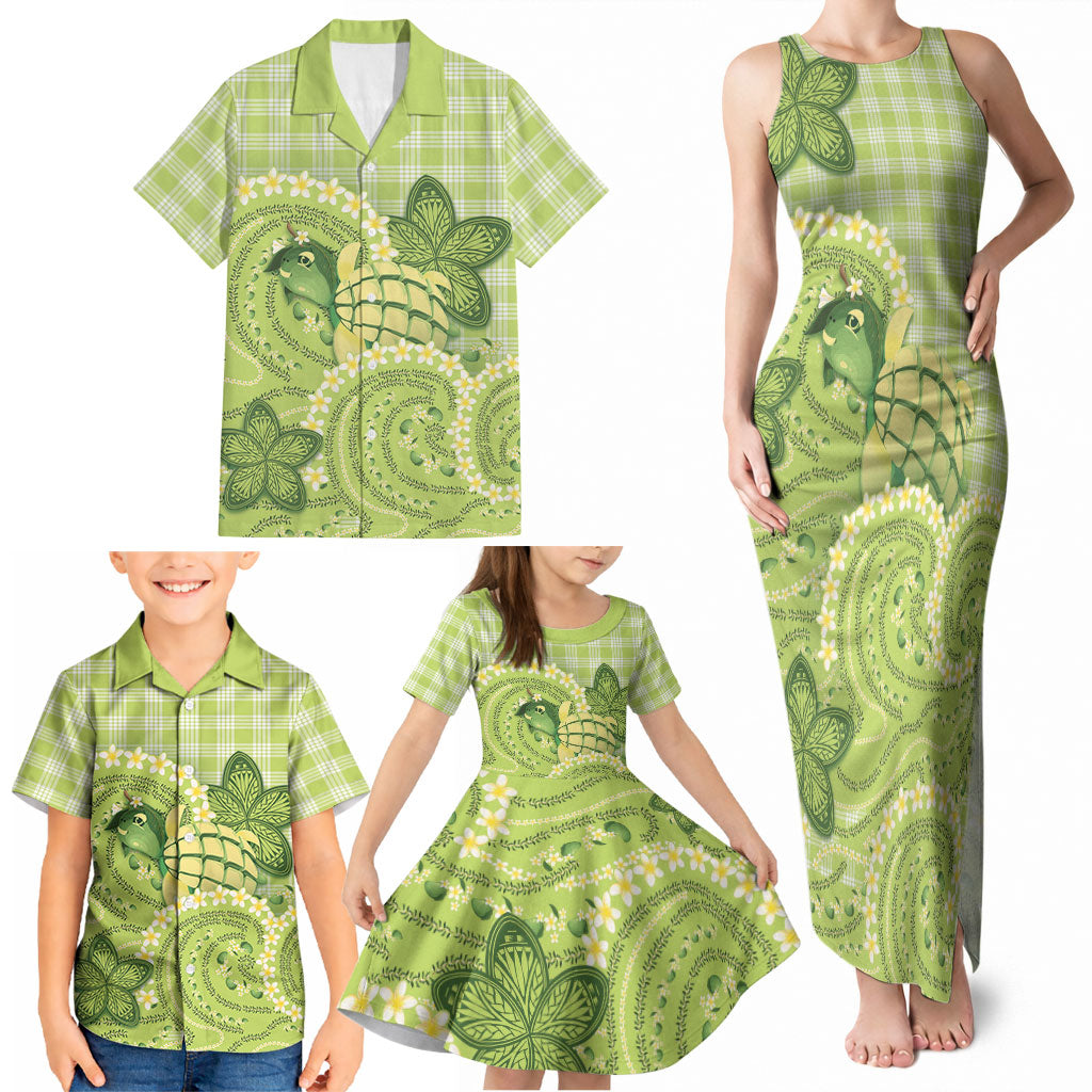 Hawaii Palaka Family Matching Tank Maxi Dress and Hawaiian Shirt Cute Green Mango Turtle On The Waves