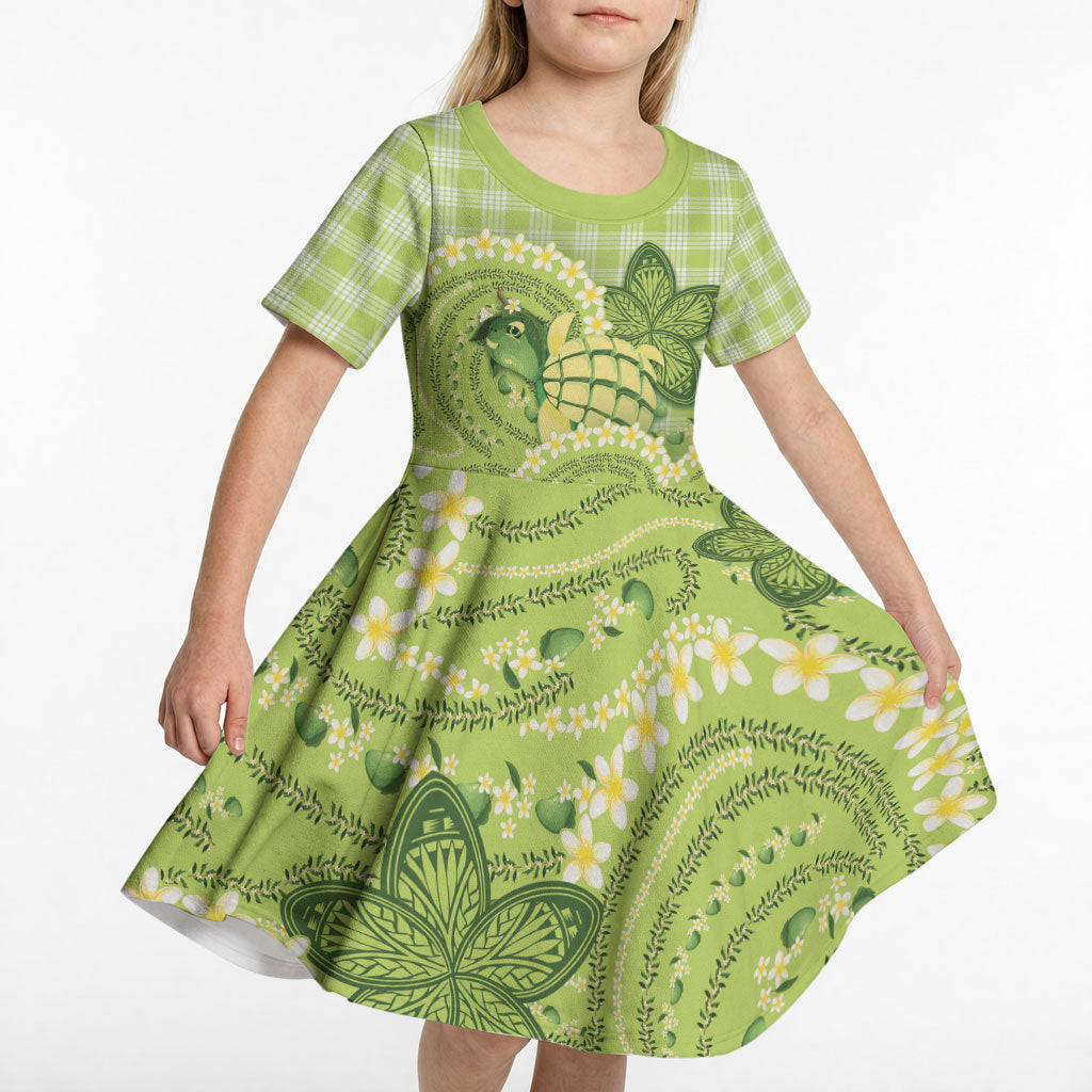 Hawaii Palaka Kid Short Sleeve Dress Cute Green Mango Turtle On The Waves