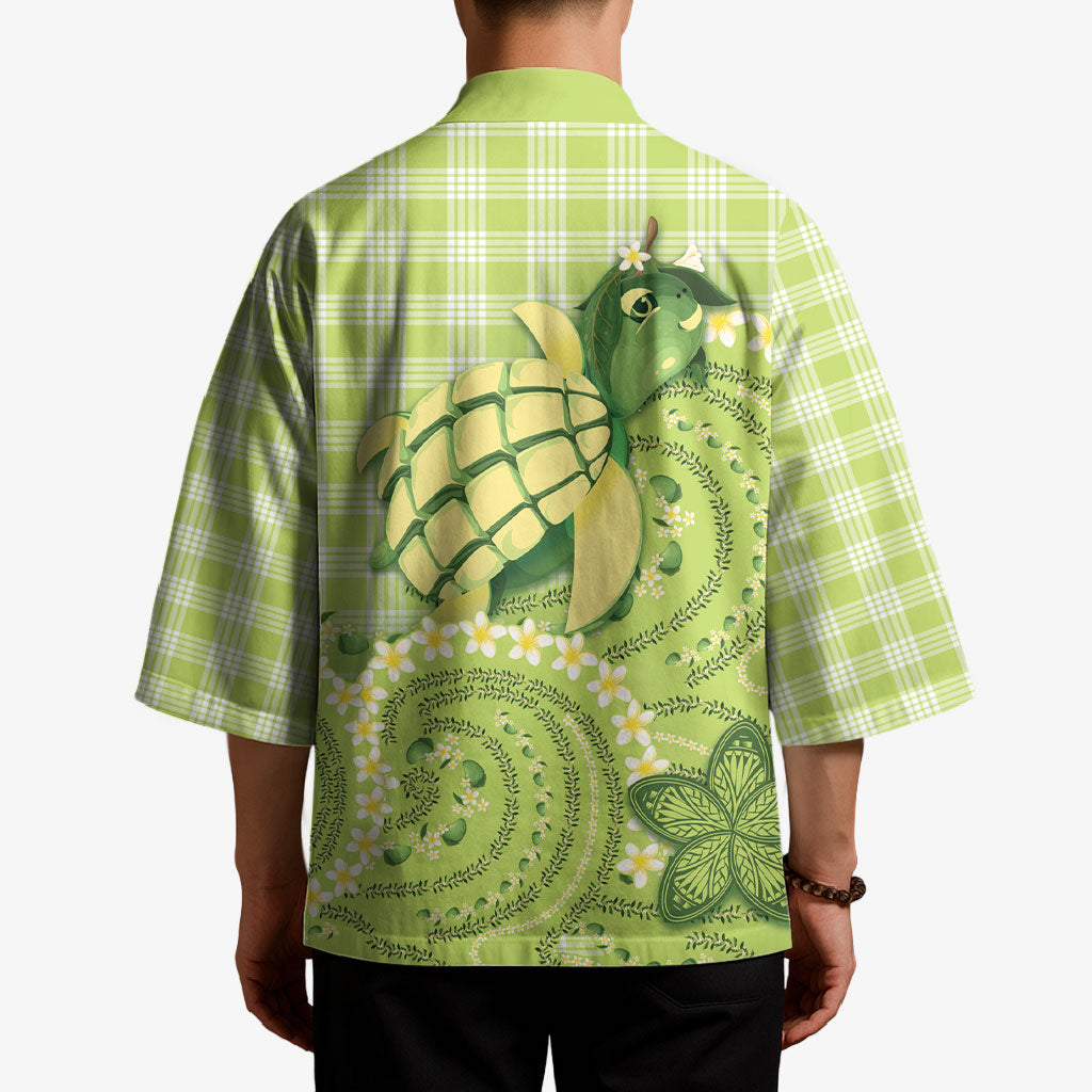 Hawaii Palaka Kimono Cute Green Mango Turtle On The Waves