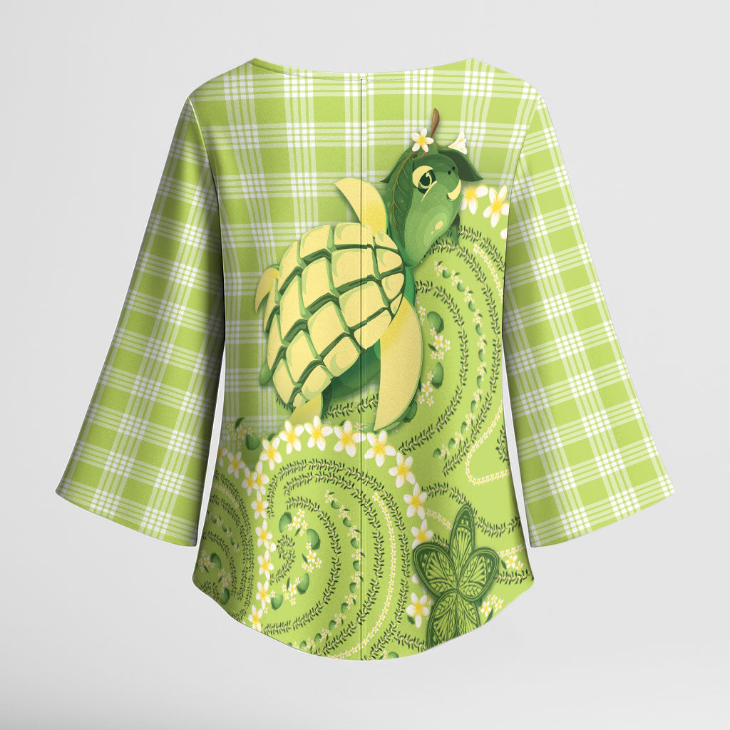 Hawaii Palaka Kimono Sleeve Blouse Cute Green Mango Turtle On The Waves