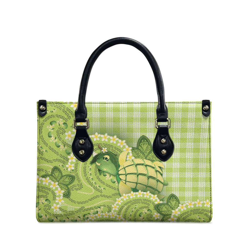 Hawaii Palaka Leather Bag Cute Green Mango Turtle On The Waves