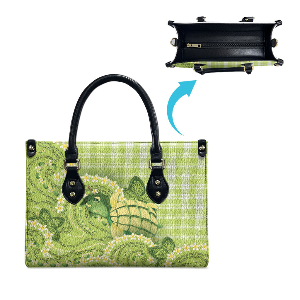 Hawaii Palaka Leather Bag Cute Green Mango Turtle On The Waves