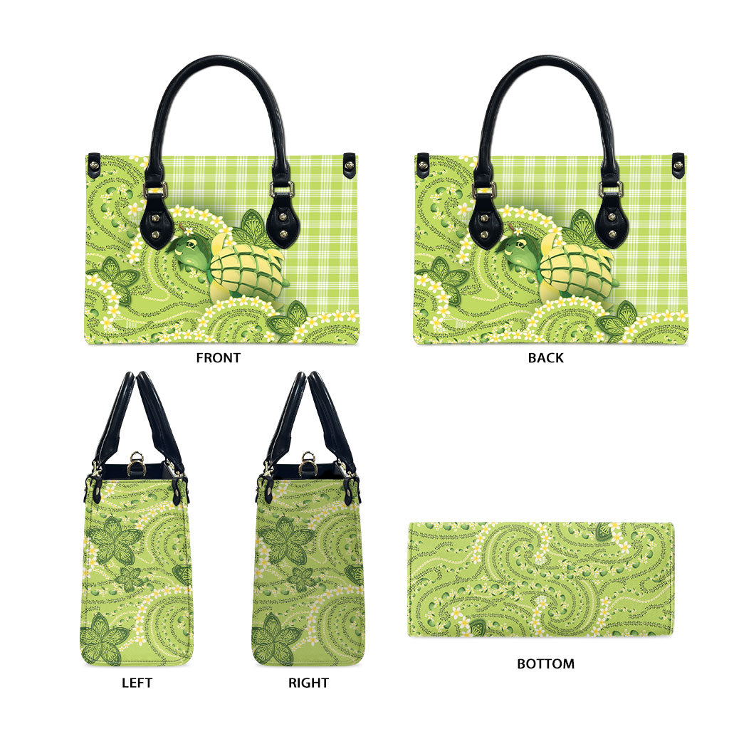 Hawaii Palaka Leather Bag Cute Green Mango Turtle On The Waves