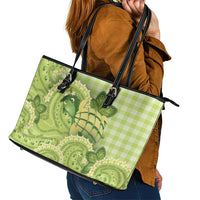 Hawaii Palaka Leather Tote Bag Cute Green Mango Turtle On The Waves