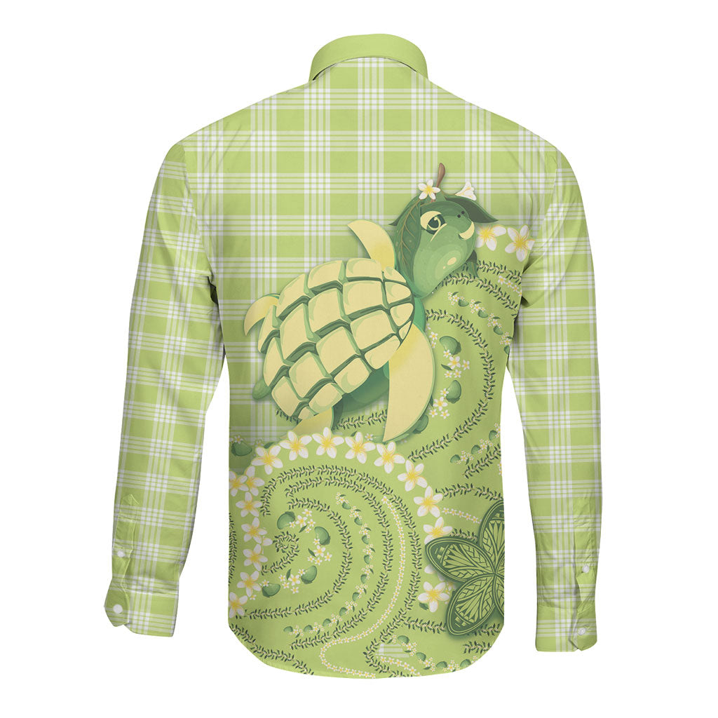 Hawaii Palaka Long Sleeve Button Shirt Cute Green Mango Turtle On The Waves