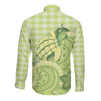 Hawaii Palaka Long Sleeve Button Shirt Cute Green Mango Turtle On The Waves