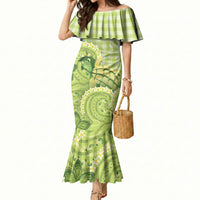 Hawaii Palaka Mermaid Dress Cute Green Mango Turtle On The Waves