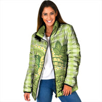 Hawaii Palaka Padded Jacket Cute Green Mango Turtle On The Waves