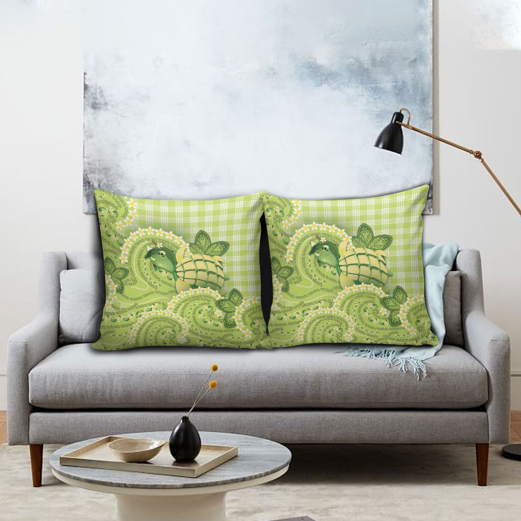 Hawaii Palaka Pillow Cover Cute Green Mango Turtle On The Waves