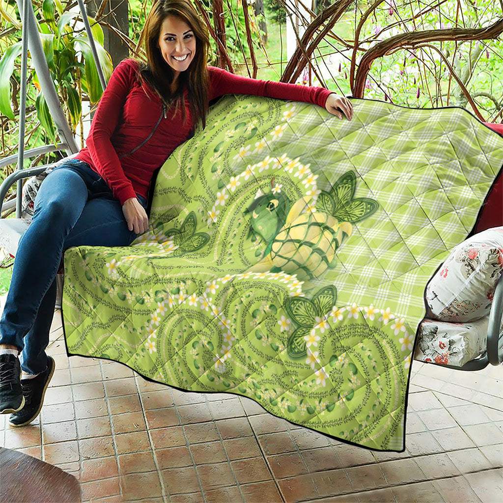 Hawaii Palaka Quilt Cute Green Mango Turtle On The Waves