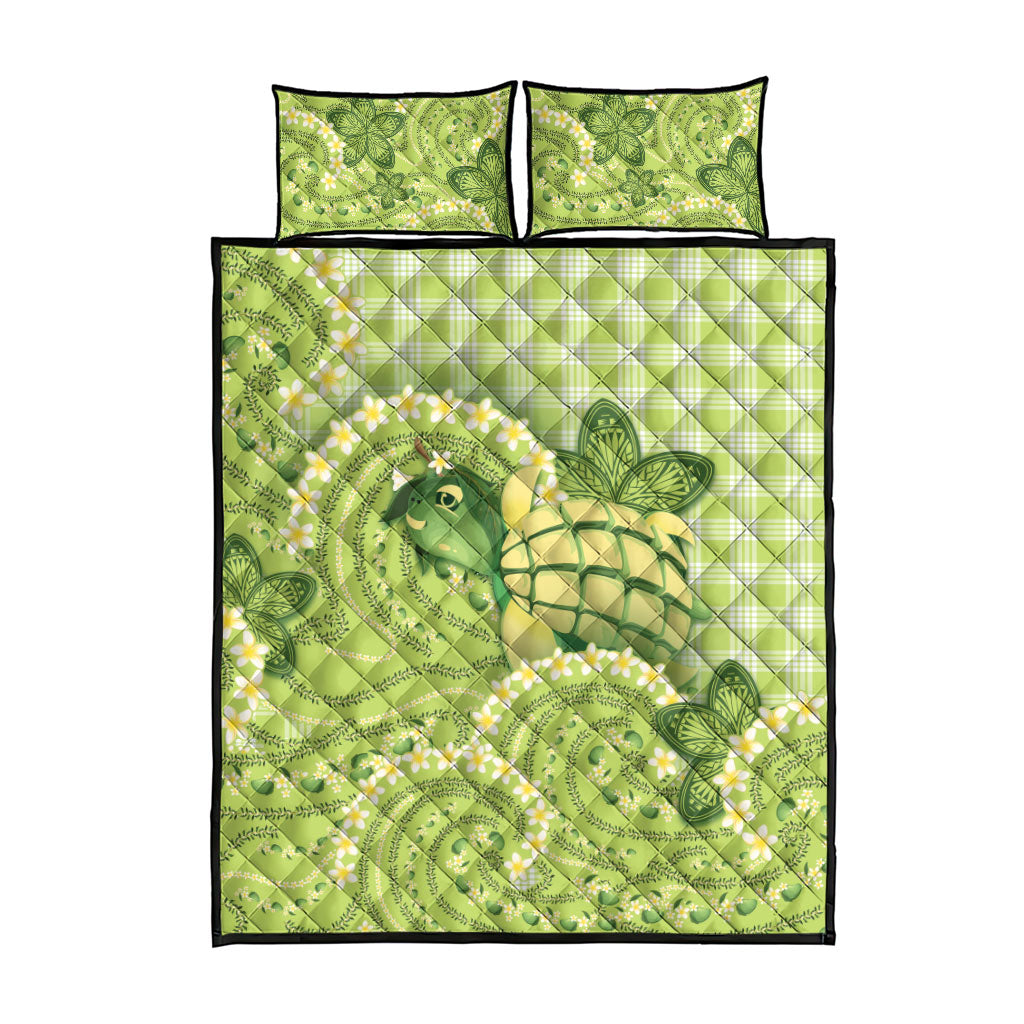 Hawaii Palaka Quilt Bed Set Cute Green Mango Turtle On The Waves