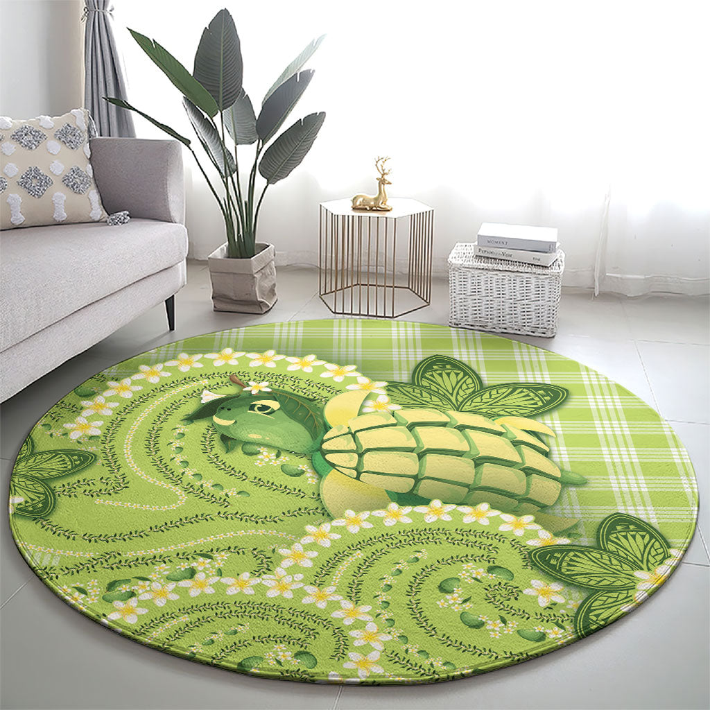 Hawaii Palaka Round Carpet Cute Green Mango Turtle On The Waves