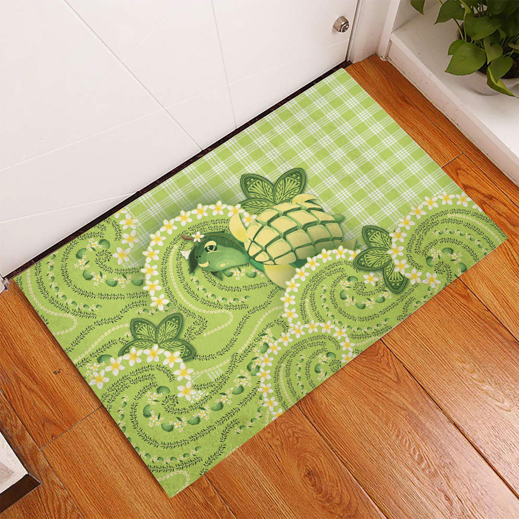 Hawaii Palaka Rubber Doormat Cute Green Mango Turtle On The Waves