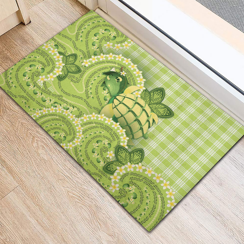Hawaii Palaka Rubber Doormat Cute Green Mango Turtle On The Waves
