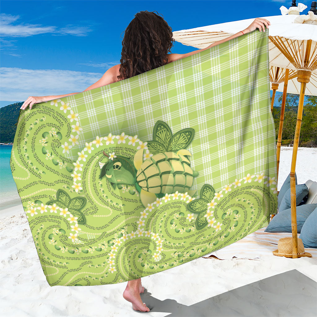 Hawaii Palaka Sarong Cute Green Mango Turtle On The Waves