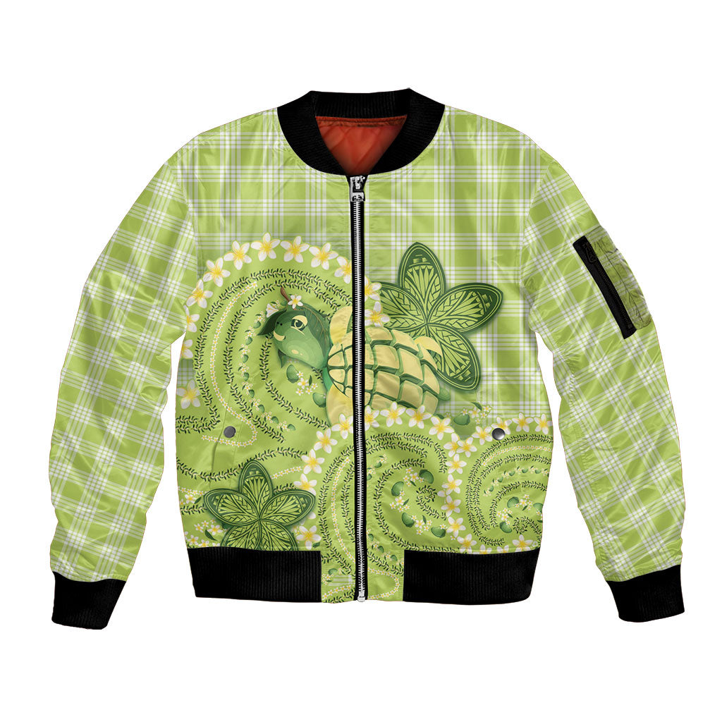 Hawaii Palaka Sleeve Zip Bomber Jacket Cute Green Mango Turtle On The Waves