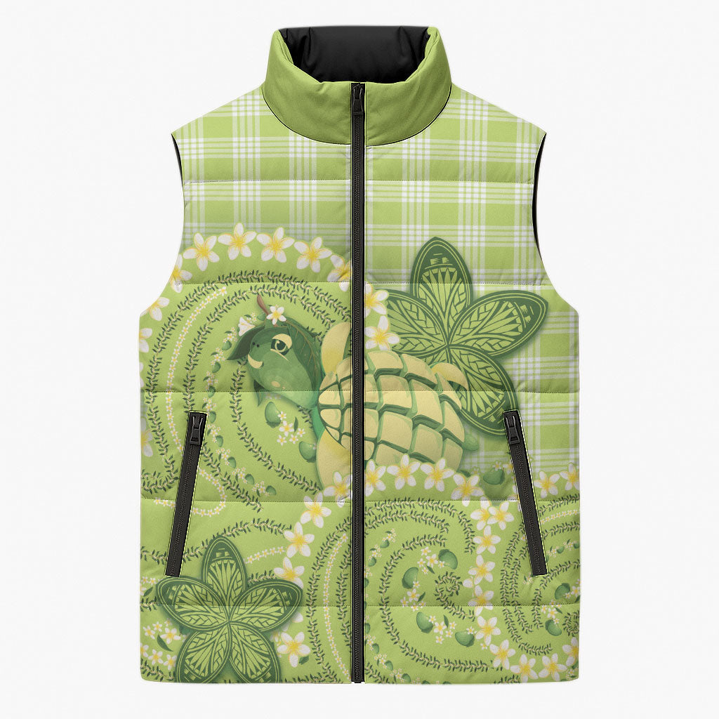 Hawaii Palaka Sleeveless Puffer Jacket Cute Green Mango Turtle On The Waves