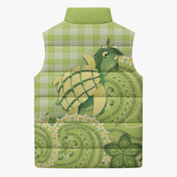 Hawaii Palaka Sleeveless Puffer Jacket Cute Green Mango Turtle On The Waves