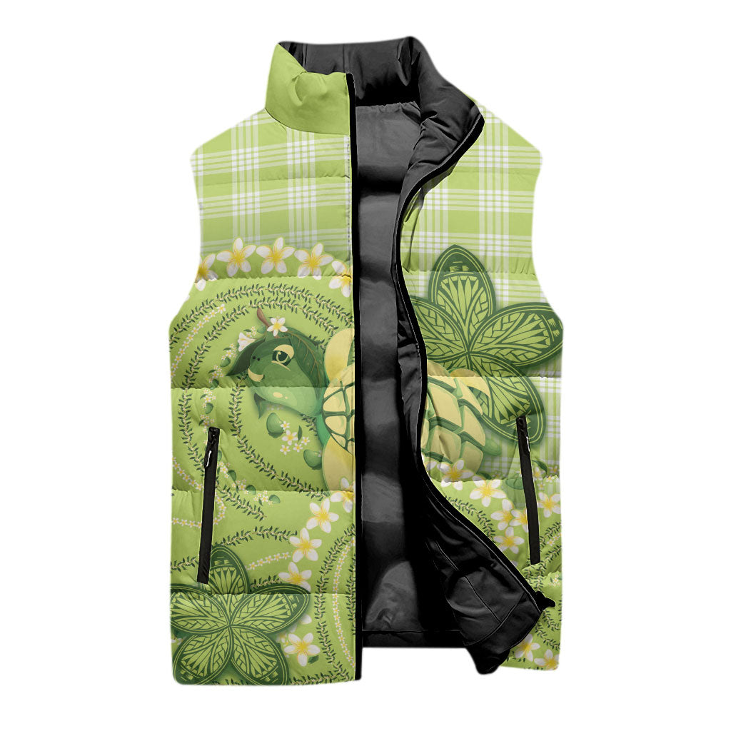 Hawaii Palaka Sleeveless Puffer Jacket Cute Green Mango Turtle On The Waves