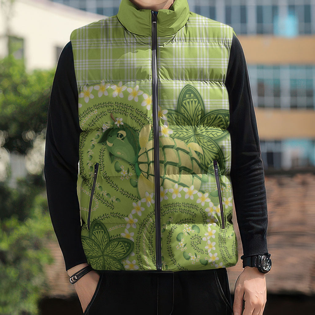 Hawaii Palaka Sleeveless Puffer Jacket Cute Green Mango Turtle On The Waves
