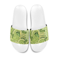 Hawaii Palaka Slide Sandals Cute Green Mango Turtle On The Waves