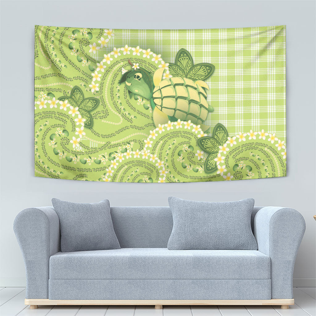 Hawaii Palaka Tapestry Cute Green Mango Turtle On The Waves