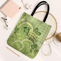 Hawaii Palaka Tote Bag Cute Green Mango Turtle On The Waves