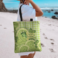 Hawaii Palaka Tote Bag Cute Green Mango Turtle On The Waves