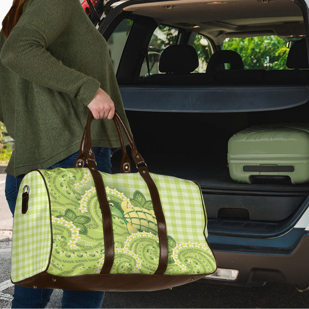 Hawaii Palaka Travel Bag Cute Green Mango Turtle On The Waves