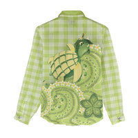 Hawaii Palaka Women Casual Shirt Cute Green Mango Turtle On The Waves