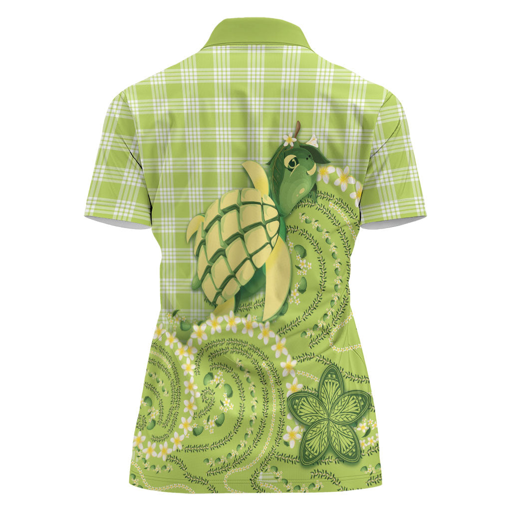 Hawaii Palaka Women Polo Shirt Cute Green Mango Turtle On The Waves