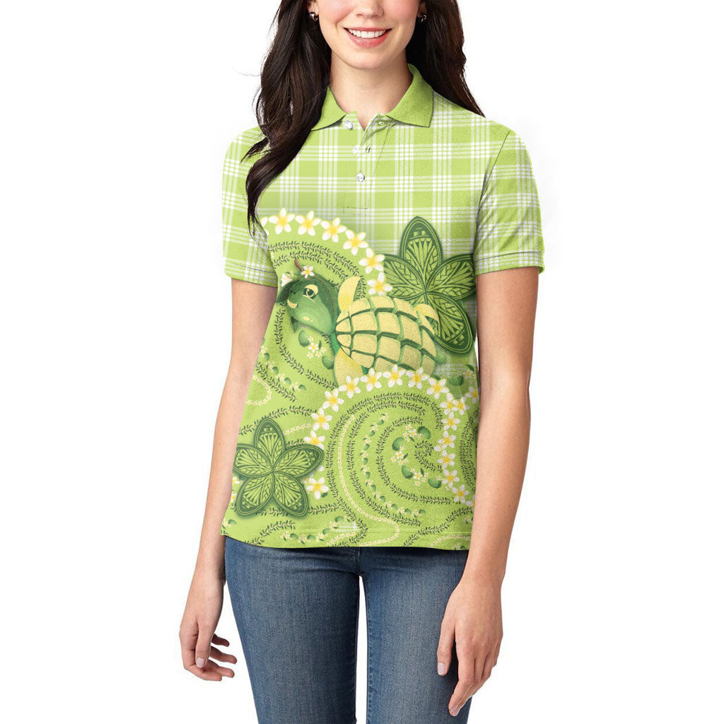 Hawaii Palaka Women Polo Shirt Cute Green Mango Turtle On The Waves