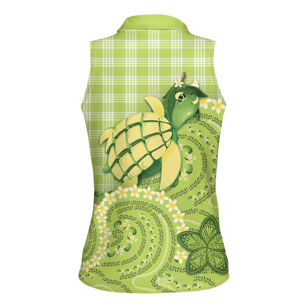 Hawaii Palaka Women Sleeveless Polo Shirt Cute Green Mango Turtle On The Waves