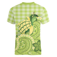 Hawaii Palaka Women V-Neck T-Shirt Cute Green Mango Turtle On The Waves
