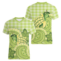 Hawaii Palaka Women V-Neck T-Shirt Cute Green Mango Turtle On The Waves