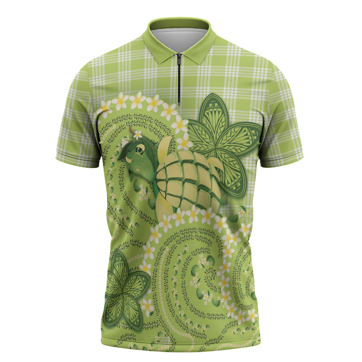 Hawaii Palaka Zipper Polo Shirt Cute Green Mango Turtle On The Waves