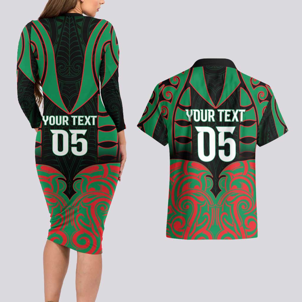Custom Aotearoa Ngati Hine Couples Matching Long Sleeve Bodycon Dress and Hawaiian Shirt Maori Pattern New Zealand DT05 - Polynesian Pride
