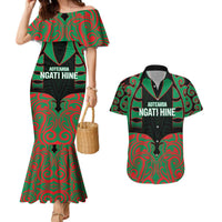 Custom Aotearoa Ngati Hine Couples Matching Mermaid Dress and Hawaiian Shirt Maori Pattern New Zealand DT05 Green - Polynesian Pride